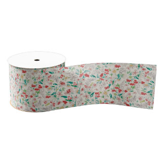 Vintage Watercolor Florals Winter Meadow (cream) Grosgrain Ribbon