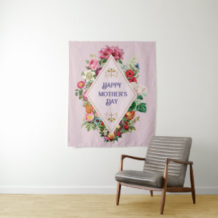 Vintage Watercolor Flourish Flower Garden Pink Tapestry