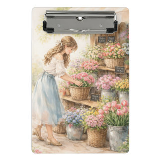 Vintage Watercolor Flower Market Girl Clipboard |