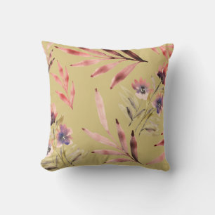 Vintage Watercolor Flowers and Leaves Cushion