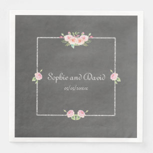 Vintage Watercolor Flowers Chalk Wedding Napkin