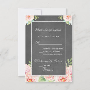 Vintage Watercolor Flowers Chalk Wedding RSVP Card