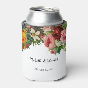 Vintage watercolor flowers roses rustic wedding can cooler