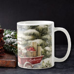 Vintage Watercolor Forest Christmas Trees Custom Coffee Mug<br><div class="desc">Vintage watercolor forest Christmas trees. Customise with a name which will appear on the red barrow. Gift for the Christmas or winter season.</div>