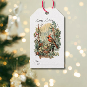 vintage watercolor forest red sparrow christmas gift tags