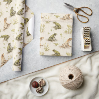 Vintage Watercolor Frog Wrapping Paper