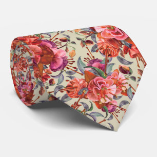 Vintage Watercolor Fuchsia Blooms Tie