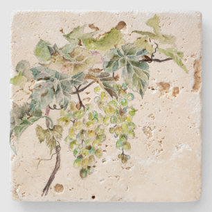 Vintage Watercolor Grape Vine Stone Coaster