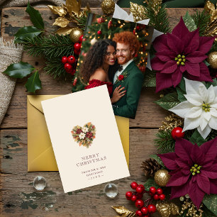 Vintage Watercolor Heart Christmas and Autumn Holiday Card