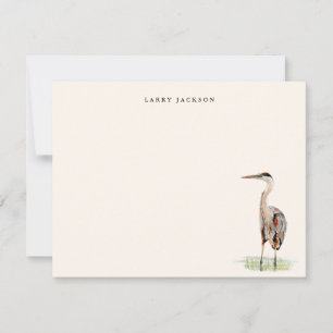Vintage Watercolor Heron Personalised Flat Card