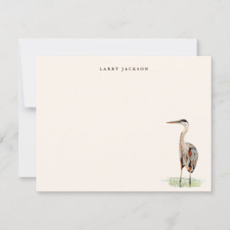 Vintage Watercolor Heron Personalised Flat Card