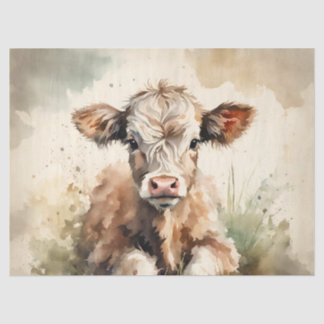 VIntage Watercolor Highland Calf cow decoupage Tissue Paper