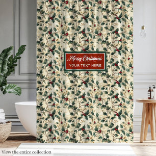 Vintage watercolor holly berries family gift shower curtain