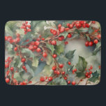 Vintage watercolor holly berries leaves  bath mat<br><div class="desc">Vintage watercolor holly berries leaves</div>