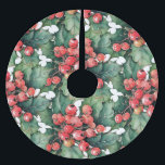 Vintage watercolor holly berries leaves  brushed polyester tree skirt<br><div class="desc">A vintage watercolor painting of classic holly berries and leaves.  Customisable!</div>
