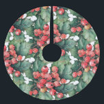Vintage watercolor holly berries leaves  brushed polyester tree skirt<br><div class="desc">A vintage watercolor painting of classic holly berries and leaves.  Customisable!</div>