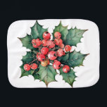 Vintage watercolor holly berries leaves  burp cloth<br><div class="desc">A vintage watercolor painting of classic holly berries and leaves.  Customisable!</div>