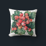 Vintage watercolor holly berries leaves  cushion<br><div class="desc">A vintage watercolor painting of classic holly berries and leaves.  Customisable!</div>