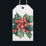 Vintage watercolor holly berries leaves  gift tags<br><div class="desc">A vintage watercolor painting of classic holly berries and leaves.  Customisable!</div>