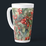 Vintage watercolor holly berries leaves  latte mug<br><div class="desc">Vintage watercolor holly berries leaves</div>