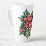 Vintage watercolor holly berries leaves  latte mug<br><div class="desc">A vintage watercolor painting of classic holly berries and leaves.  Customisable!</div>