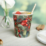 Vintage watercolor holly berries leaves  paper cups<br><div class="desc">Vintage watercolor holly berries leaves</div>