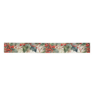 Vintage watercolor holly berries leaves  satin ribbon