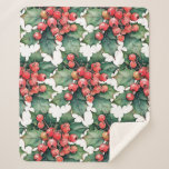 Vintage watercolor holly berries leaves  sherpa blanket<br><div class="desc">A vintage watercolor painting of classic holly berries and leaves.  Customisable!</div>