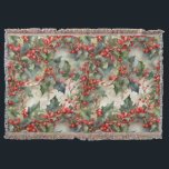 Vintage watercolor holly berries leaves  throw blanket<br><div class="desc">Vintage watercolor holly berries leaves</div>
