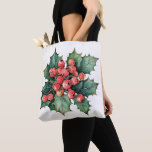 Vintage watercolor holly berries leaves  tote bag<br><div class="desc">A vintage watercolor painting of classic holly berries and leaves.  Customisable!</div>