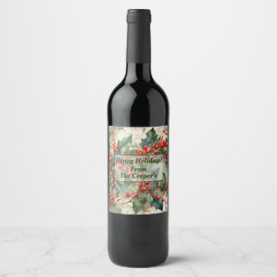 Vintage watercolor holly berries leaves wine label
