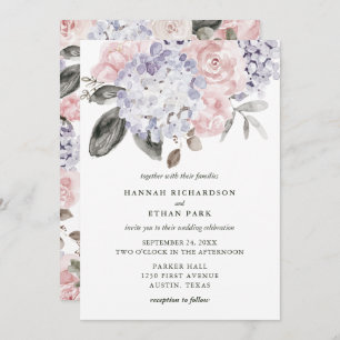 Vintage Watercolor Hydrangeas and Roses   Wedding Invitation