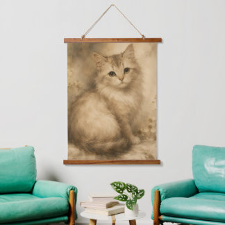 Vintage Watercolor Kitten Wall Tapestry