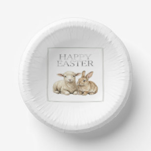 Vintage Watercolor Lamb & Rabbit Paper Plate