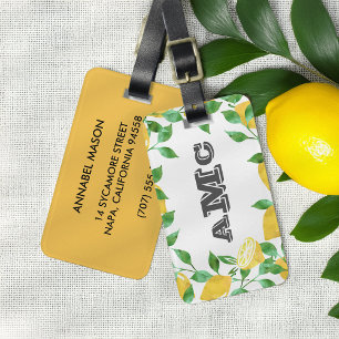 Vintage Watercolor Lemon Monogram Luggage Tag