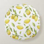 Vintage Watercolor Lemons and Greenery Pattern Round Cushion<br><div class="desc">Add a citrus accent to your room with this botanical round pillow. It features watercolor illustrations of lemon and foliage pattern. This lemon pillow will be perfect as a gift. Matching items are available.</div>