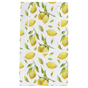 Vintage Watercolor Lemons and Greenery Pattern Small Gift Bag