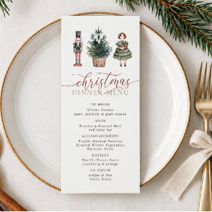 Vintage Watercolor Nutcracker Christmas Tree Menu