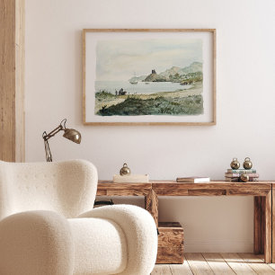 Vintage Watercolor Ocean Landscape Poster