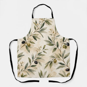 Vintage Watercolor Olive Branch Apron