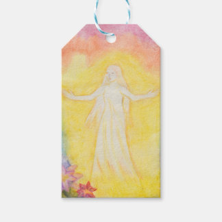 vintage watercolor painting angel and rainbow gift tags