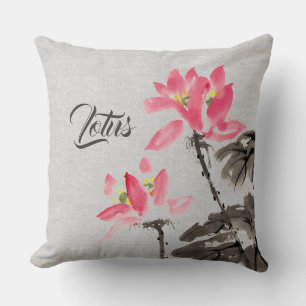 Vintage Watercolor Painting Lotus Flowers  Cushion