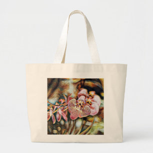 Vintage Watercolor Painting of Pink Orchid Flowers Large Tote Bag