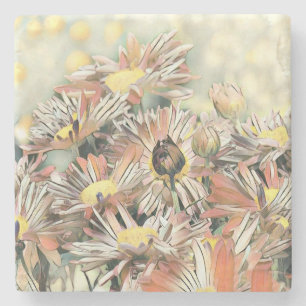 Vintage Watercolor Painting Yellow Orange Flowers Stone Coaster