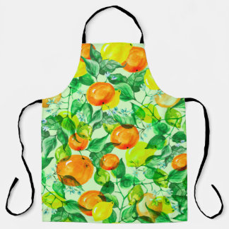 Vintage watercolor pattern - Lemon branch with fl Apron