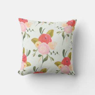 Vintage Watercolor Peonies Decorative Pillow