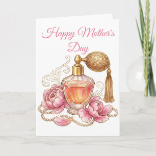 Vintage Watercolor Perfume Gold Pink Bottle Holiday Card