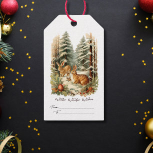 vintage watercolor pine tree rabbit christmas  gift tags