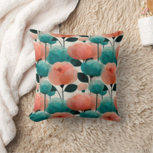 Vintage Watercolor Pink and Green Floral Cushion