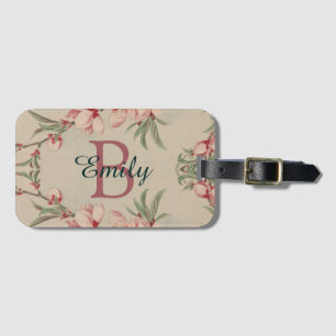 Vintage Watercolor Pink Floral Personalised Luggage Tag